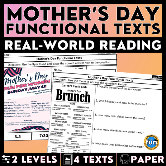 Mother's Day Funtional Texts - Real-World Reading & Comprehension Worksheets