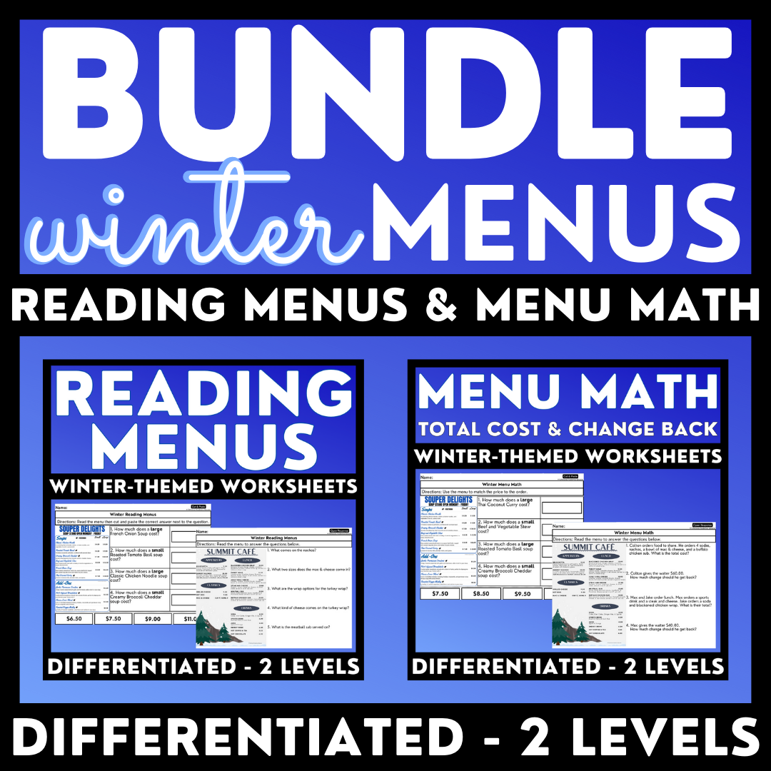 Winter Menus BUNDLE - Reading Menus & Menu Math - Life Skills ...