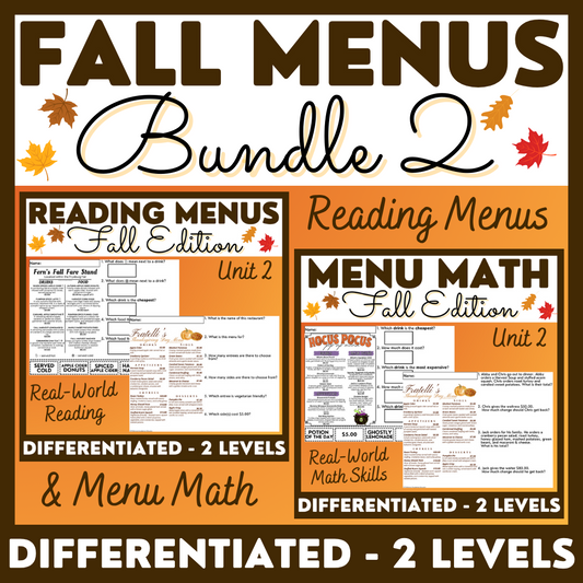 Fall Menus BUNDLE 2 - Reading Menus & Menu Math - Life Skills