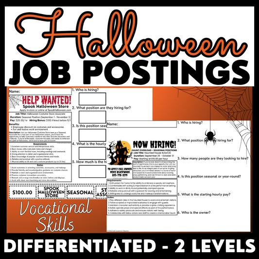 Halloween Job Postings - Functional Reading - Vocational