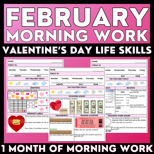 February Morning Work - Valentine's Day Life Skills - Special Ed Worksheets