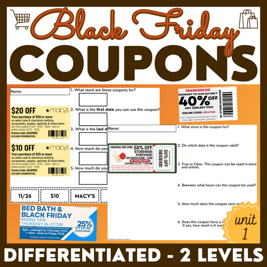 Black Friday Coupons Unit 1 - Worksheets - Life Skills