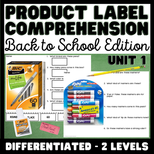 Functional Text - Product Label Comprehension - BACK TO SCHOOL EDITION