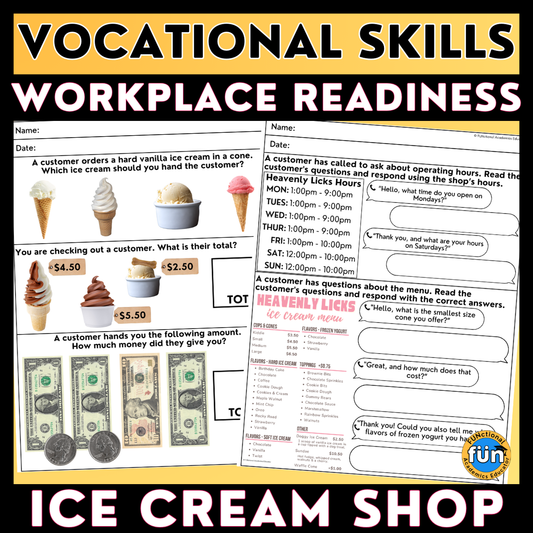 Ice Cream Shop - Vocational Skills Worksheets - Workplace Readiness - Job Skills