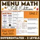 Fall Menu Math Unit 2 - Calculating Total Cost & Change Back - Life Skills