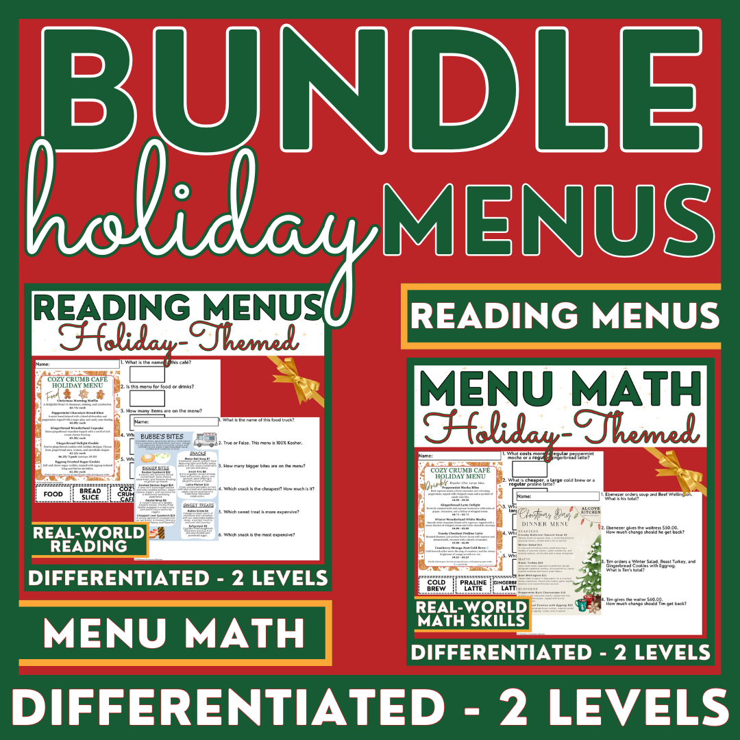 Holiday Menus BUNDLE - Reading Menus & Menu Math - Life Skills - Chris ...