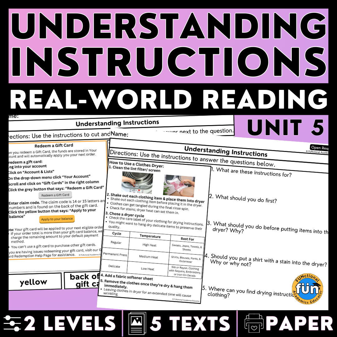 Understanding Instructions 5 - Real-World Reading & Comprehension Worksheets