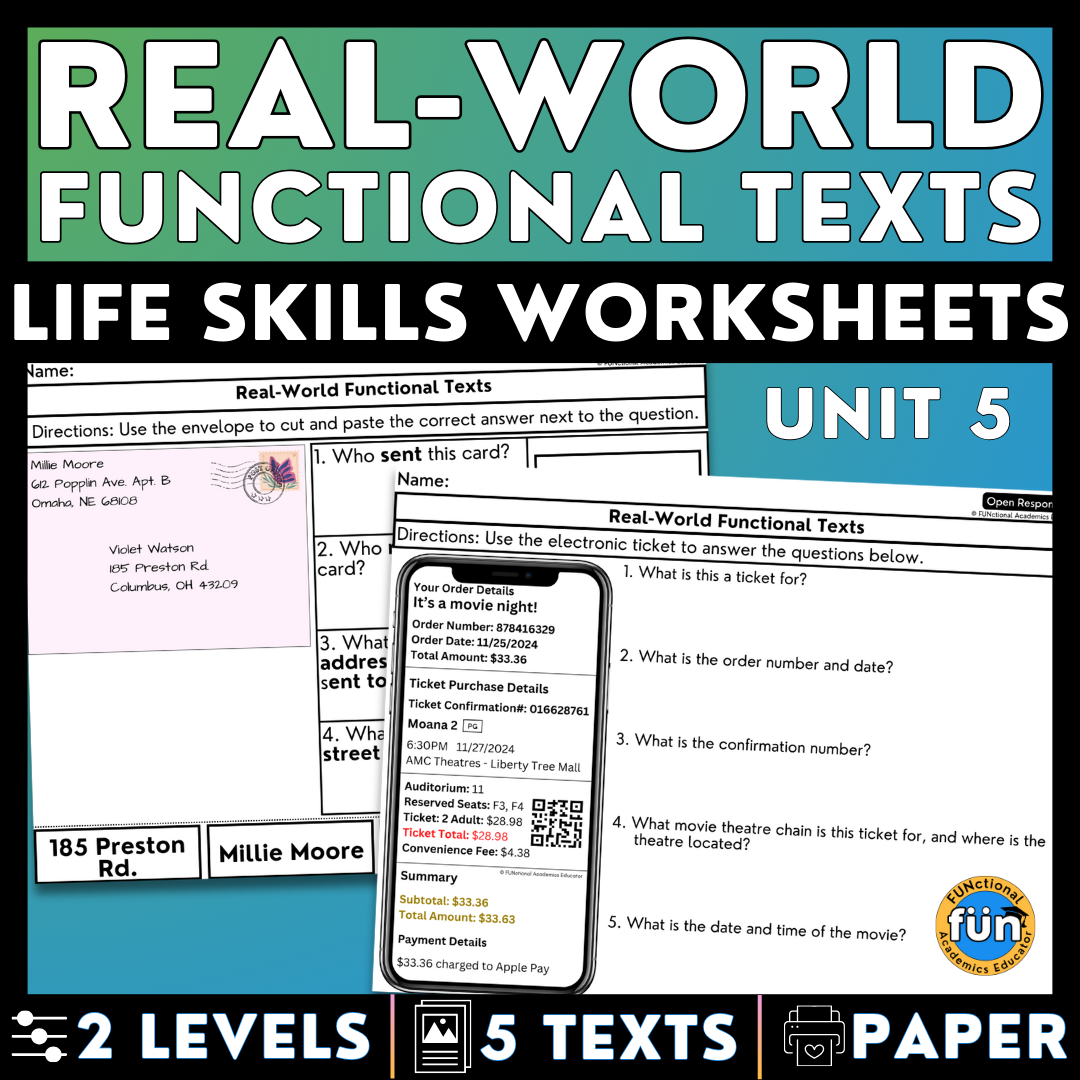 Real-World Functional Texts & Documents 5 - Reading & Comprehension Worksheets