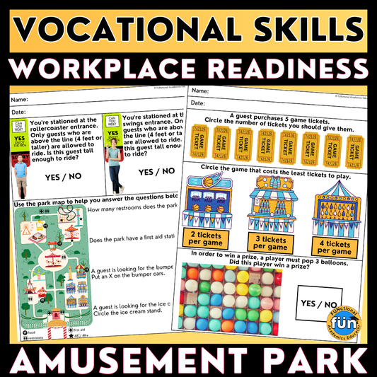 Amusement Park - Vocational Skills Worksheets - Workplace Readiness - Job Skills