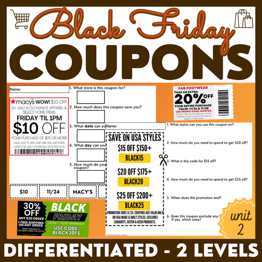 Black Friday Coupons Unit 2 - Worksheets - Life Skills