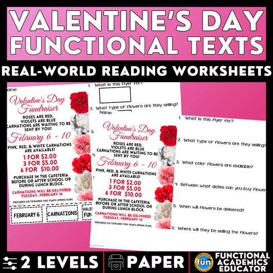 Valentine's Day Funtional Texts - Real-World Reading Worksheets
