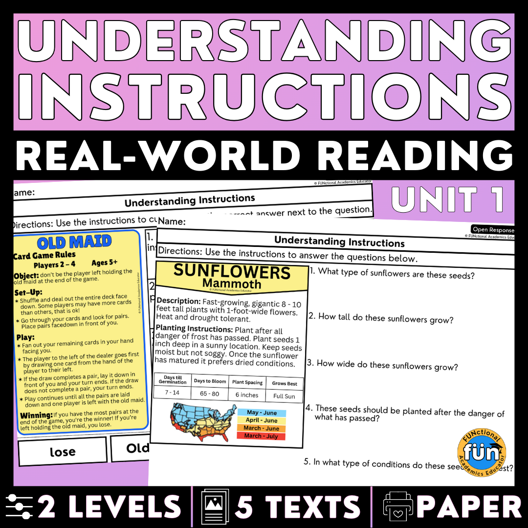 Understanding Instructions 1 - Real-World Reading & Comprehension Work ...