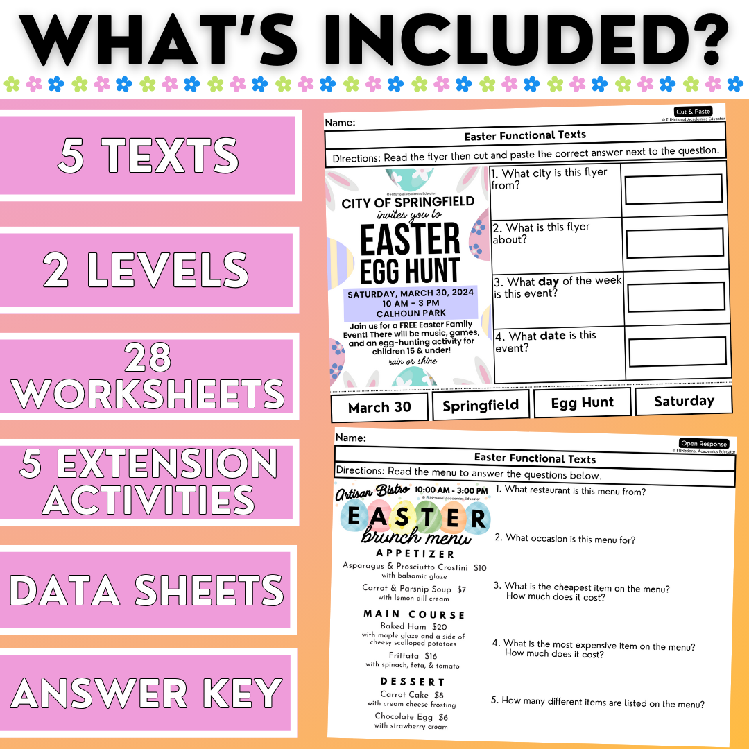 Easter Funtional Texts - Real-World Reading & Comprehension Worksheets