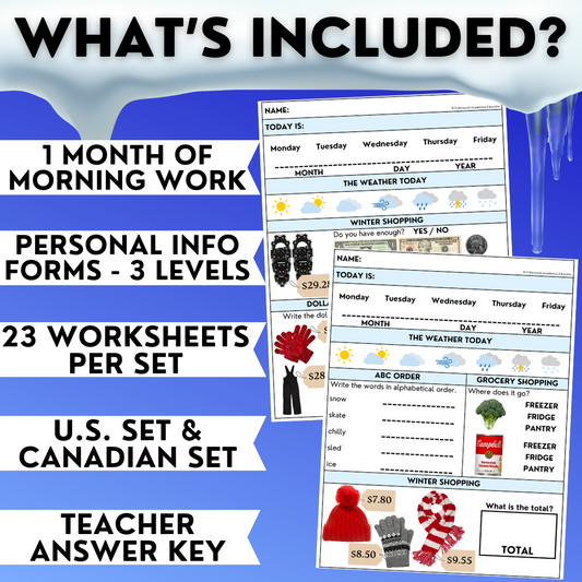 January Morning Work - Winter-Themed Life Skills - Special Education Worksheets