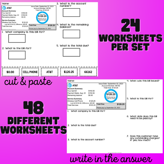 Paying Bills/ Bill Comprehension - Unit 1 - Life Skills