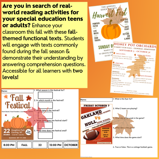 Fall-Themed Functional Texts - Functional Reading - Unit 1