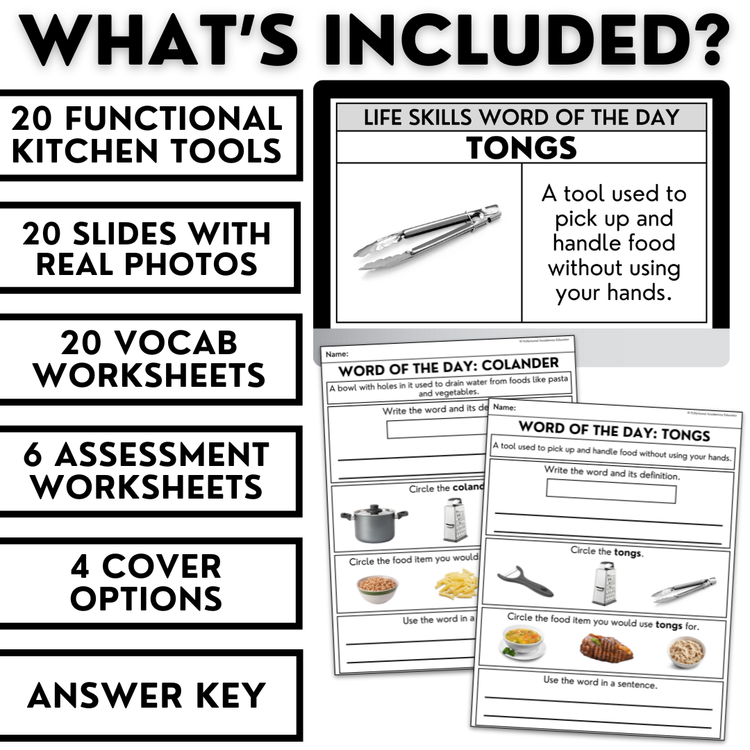 Kitchen Tools Unit 1 - Life Skills Word of the Day Level 2 - Functional Terms