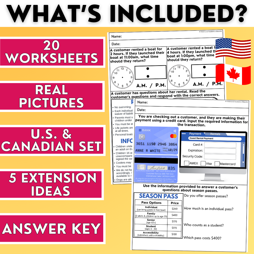 Boat Rental Stand - Voc Skills Worksheets - Workplace Readiness - Job Skills