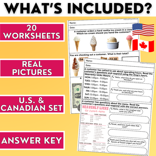 Ice Cream Shop - Vocational Skills Worksheets - Workplace Readiness - Job Skills