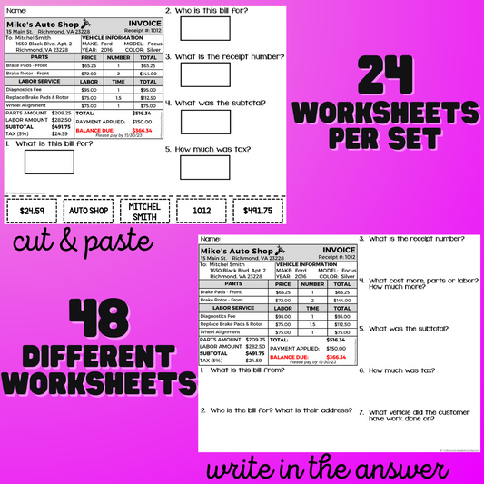 Paying Bills/ Bill Comprehension - Unit 2 - Life Skills