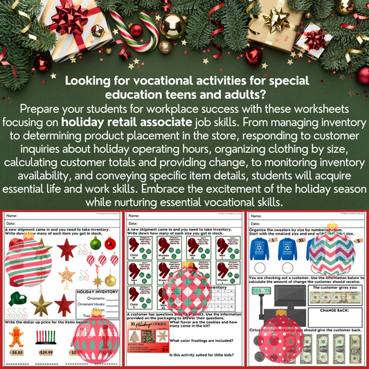 HOLIDAY/ CHRISTMAS RETAIL ASSOCIATE - Vocational Skills Worksheets - Job Skills