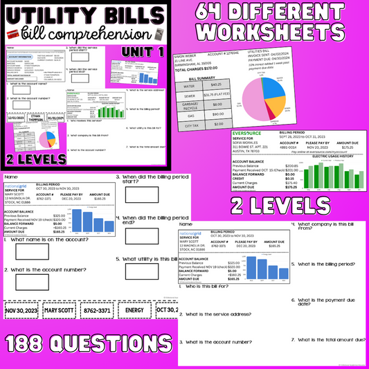 Paying Utility Bills/ Utility Bill Comprehension - BUNDLE - Life Skills BUNDLE