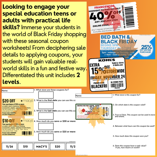 Black Friday Coupons Unit 1 - Worksheets - Life Skills