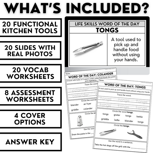 Kitchen Tools Unit 1 - Life Skills Word of the Day Level 1 - Functional Terms