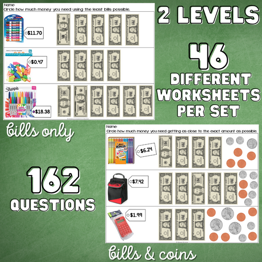 Back to School Shopping Task Cards/ Worksheets  - Money Math - Special Education