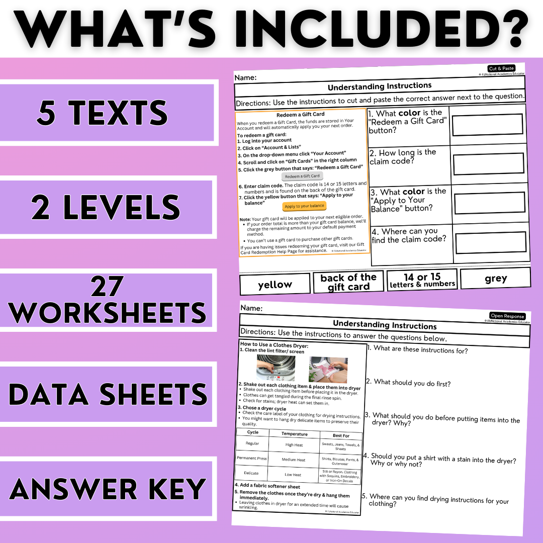 Understanding Instructions 5 - Real-World Reading & Comprehension Worksheets