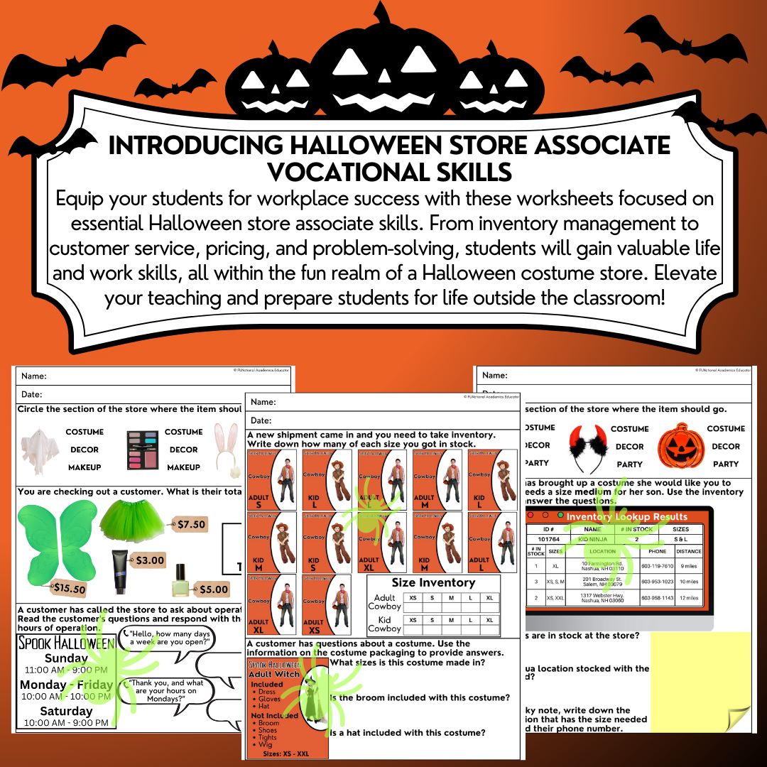 HALLOWEEN STORE - Vocational Skills - Workplace Readiness - Job Essentials