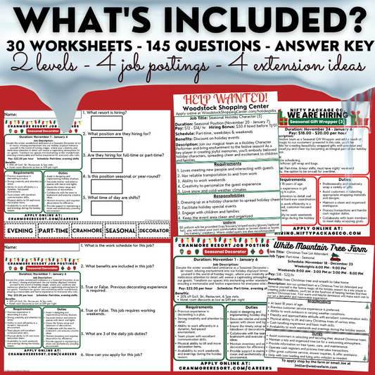 Holiday Job Postings - Functional Reading - Vocational Activities - Worksheets