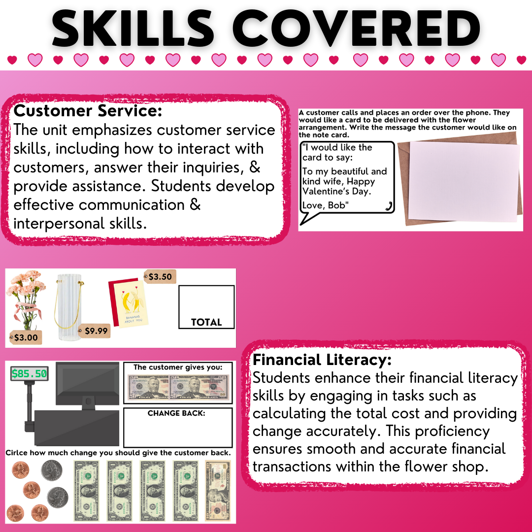 Flower Shop - Valentine's Day - Vocational Skills Worksheets - Workplace Readiness - Job Skills