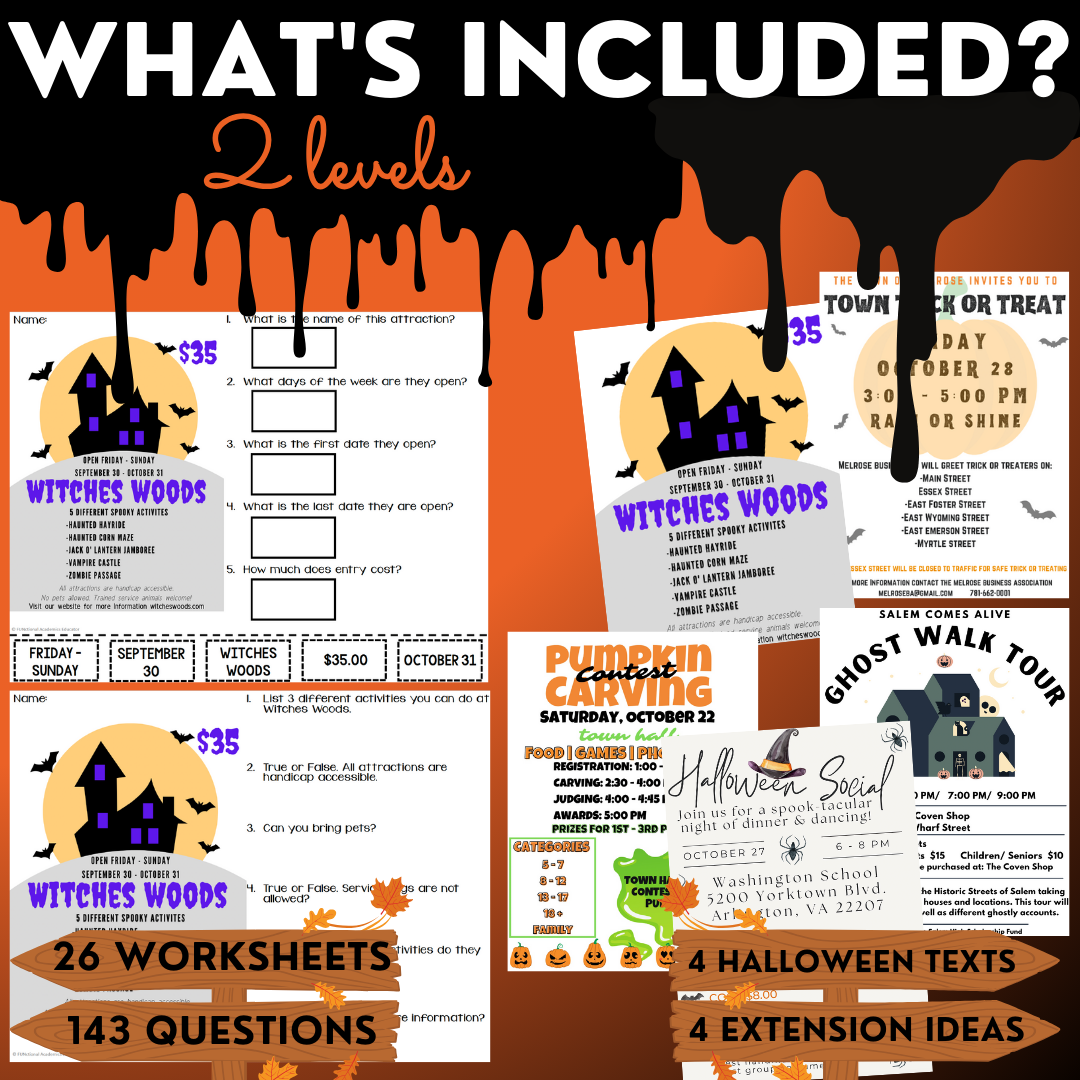 Halloween-Themed Functional Texts - Real-World Reading - Unit 1