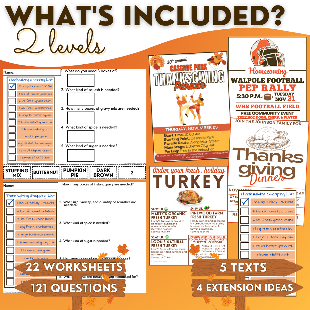 Thanksgiving Functional Texts 2 - Real-World Reading