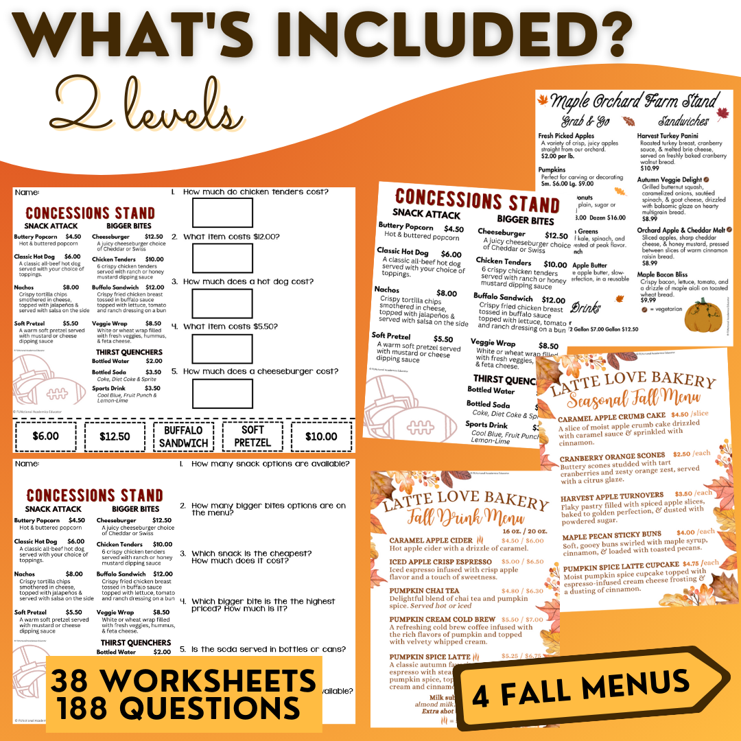 Reading Fall Menus Unit 1 - Functional Reading