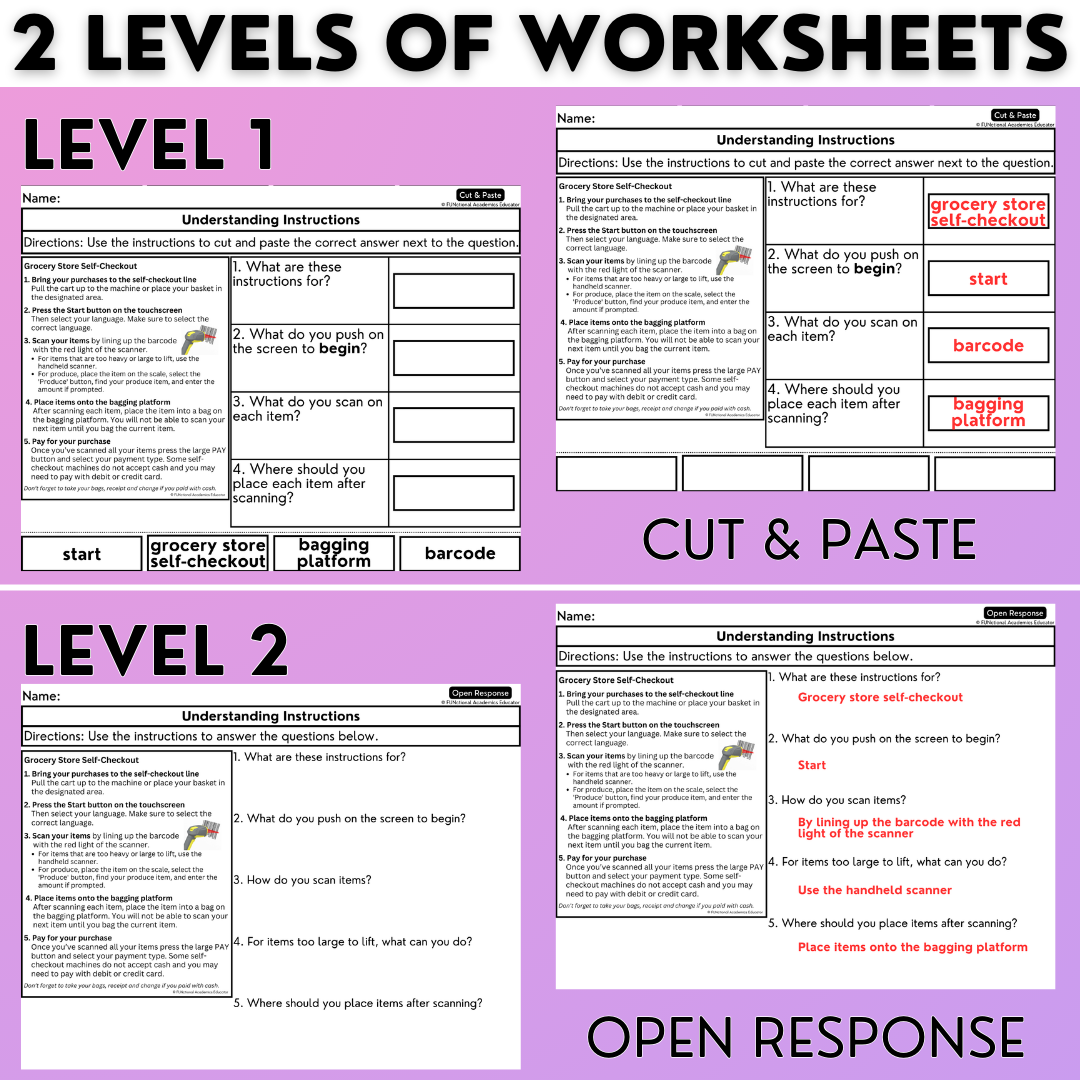 Understanding Instructions 5 - Real-World Reading & Comprehension Worksheets