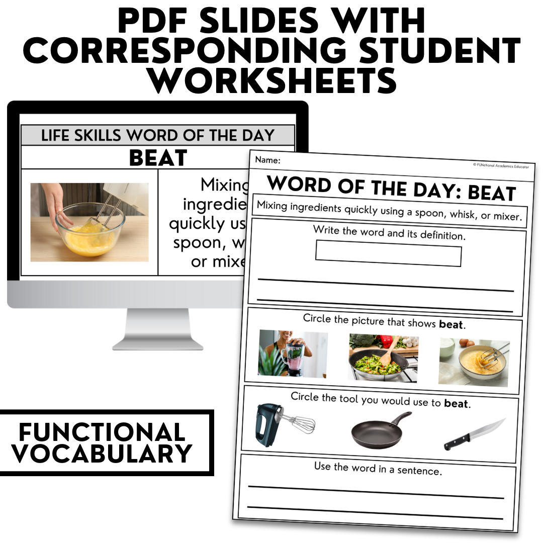 Cooking Vocabulary - Life Skills Word of the Day Level 2 - Functional Terms