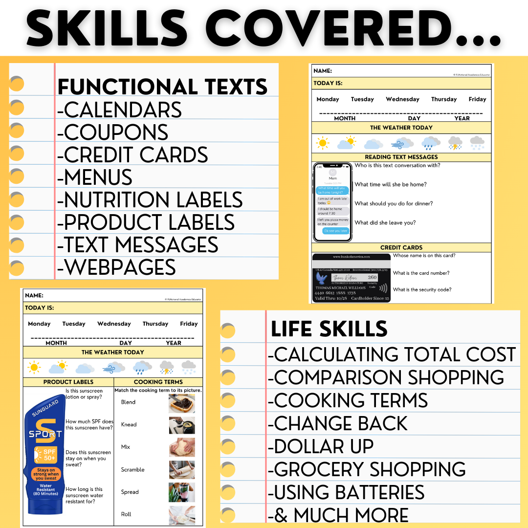 June Morning Work - Summer Life Skills - Special Education Worksheets