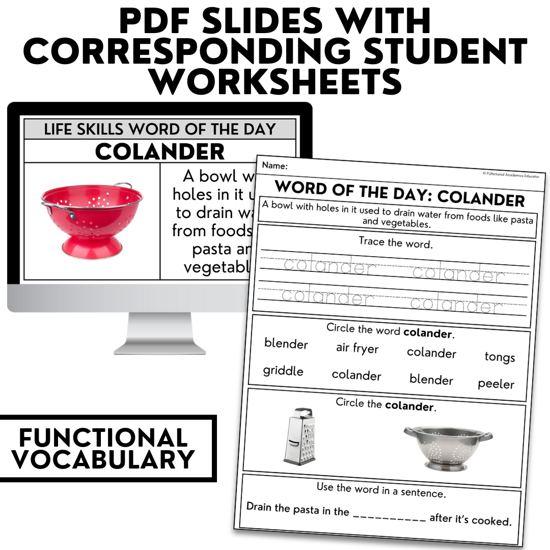 Kitchen Tools Unit 1 - Life Skills Word of the Day Level 1 - Functional Terms