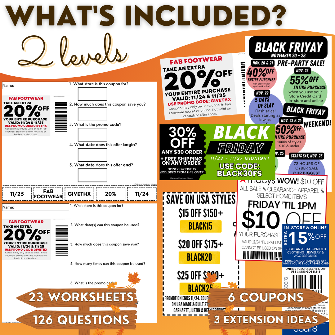 Black Friday Coupons Unit 2 - Worksheets - Life Skills