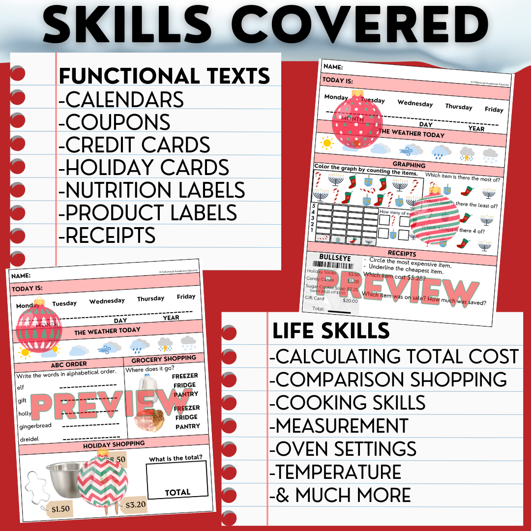 December Life Skills Morning Work - Holiday-Themed - Special Education