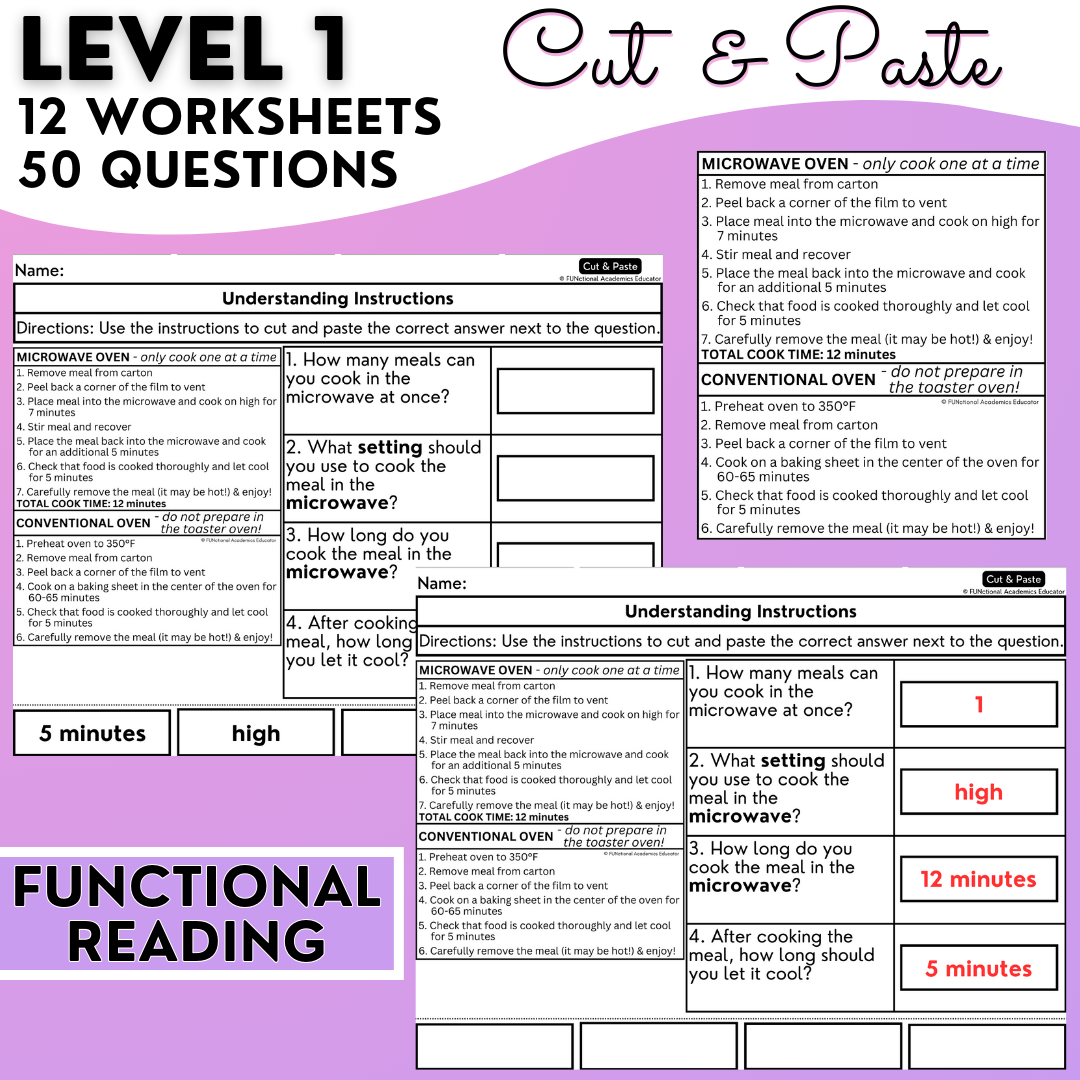 Reading Understanding Understanding Instructions 1 - Real-World Reading & Comprehension Work ...