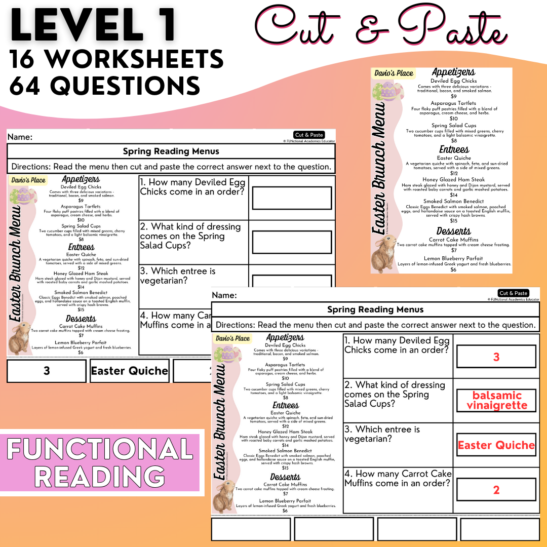 Reading Menus - Spring-Themed Worksheets - Real-World Reading & Life Skills