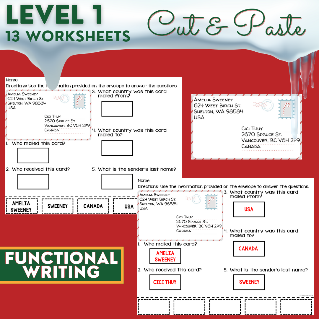 Envelope Reading Worksheets: Learn to Address Holiday & Christmas Cards