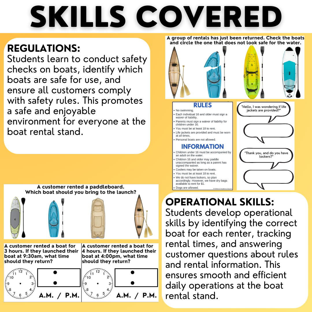 Boat Rental Stand - Voc Skills Worksheets - Workplace Readiness - Job Skills