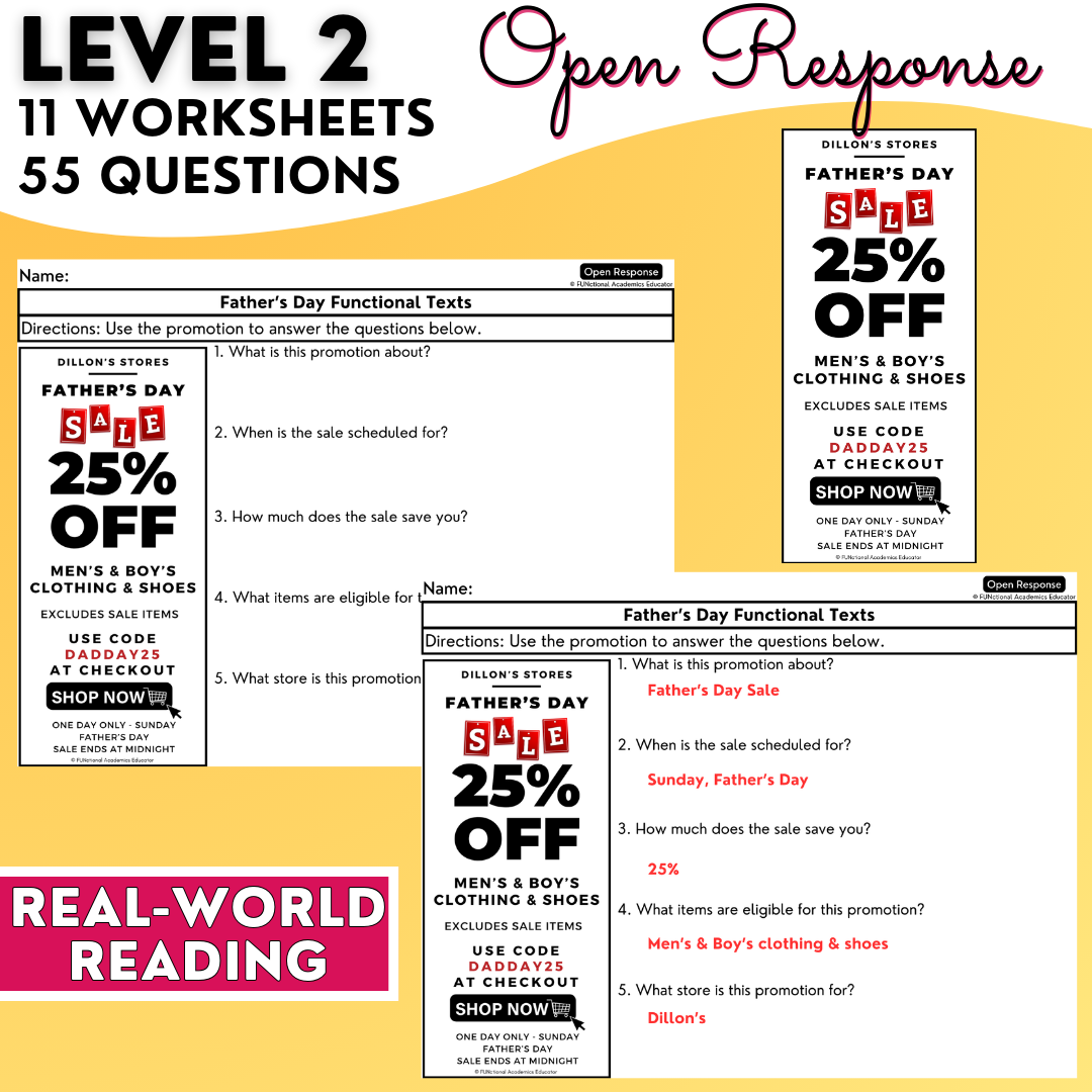 Father's Day Funtional Texts - Real-World Reading & Comprehension Worksheets