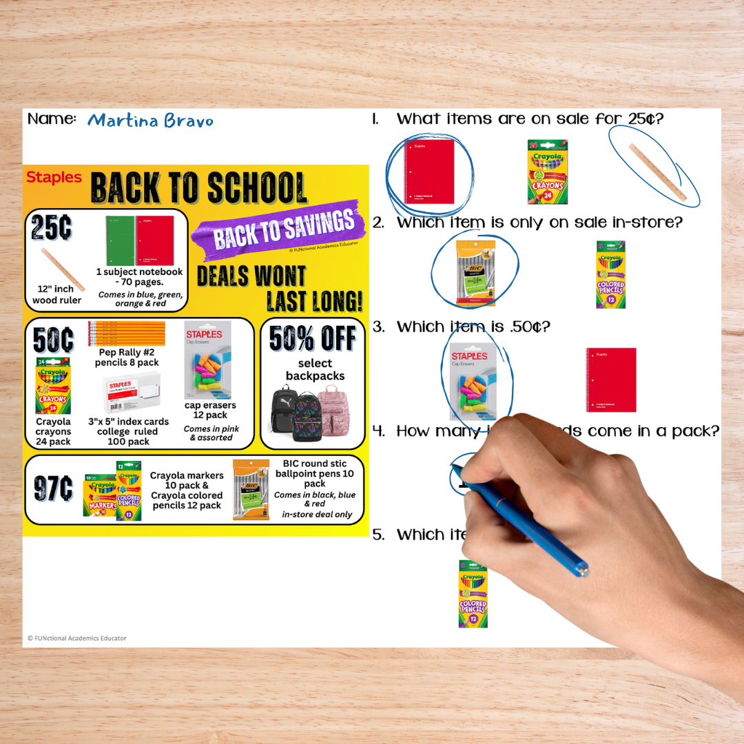 Reading Back to School Advertisements - Functional Reading - Life Skills