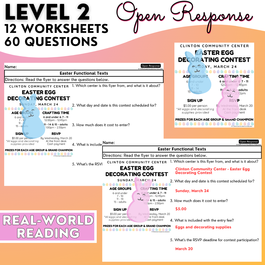 Easter Funtional Texts - Real-World Reading & Comprehension Worksheets