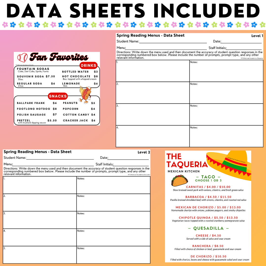 Reading Menus - Spring-Themed Worksheets - Real-World Reading & Life Skills